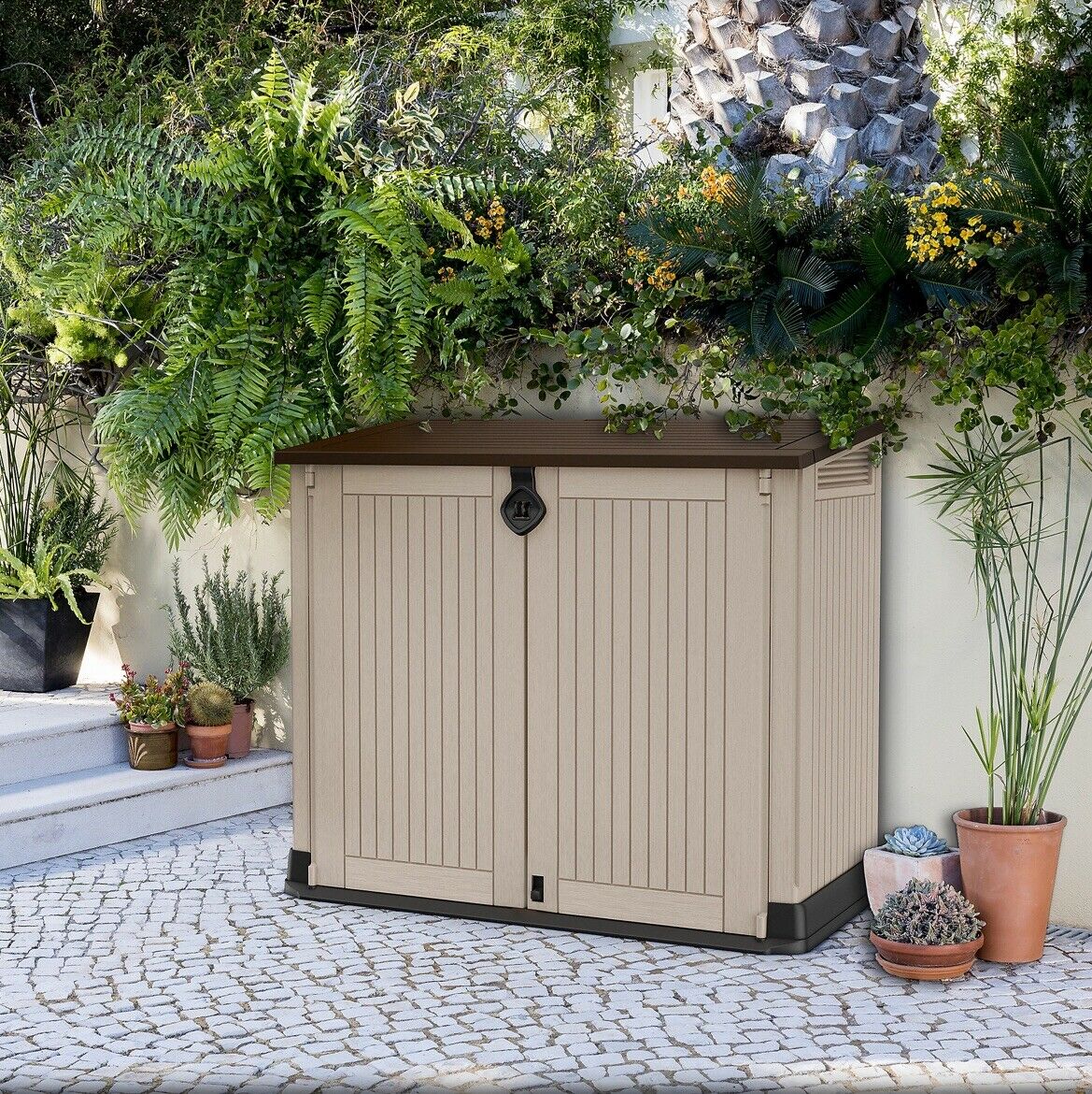 Keter Store It Out Midi Lockable Outdoor Garden Storage Box 880L - Beige/Brown