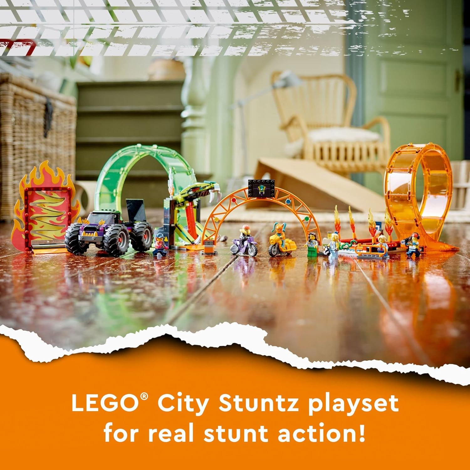 LEGO City Stuntz Double Loop Stunt Arena (60339) – Monster Truck Playset with Motorcycles, Ramp & 7 Minifigures, Age 7+