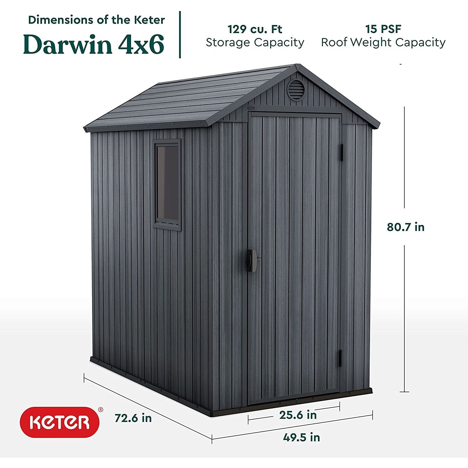 Keter Darwin 6 x 4ft Shed - Grey
