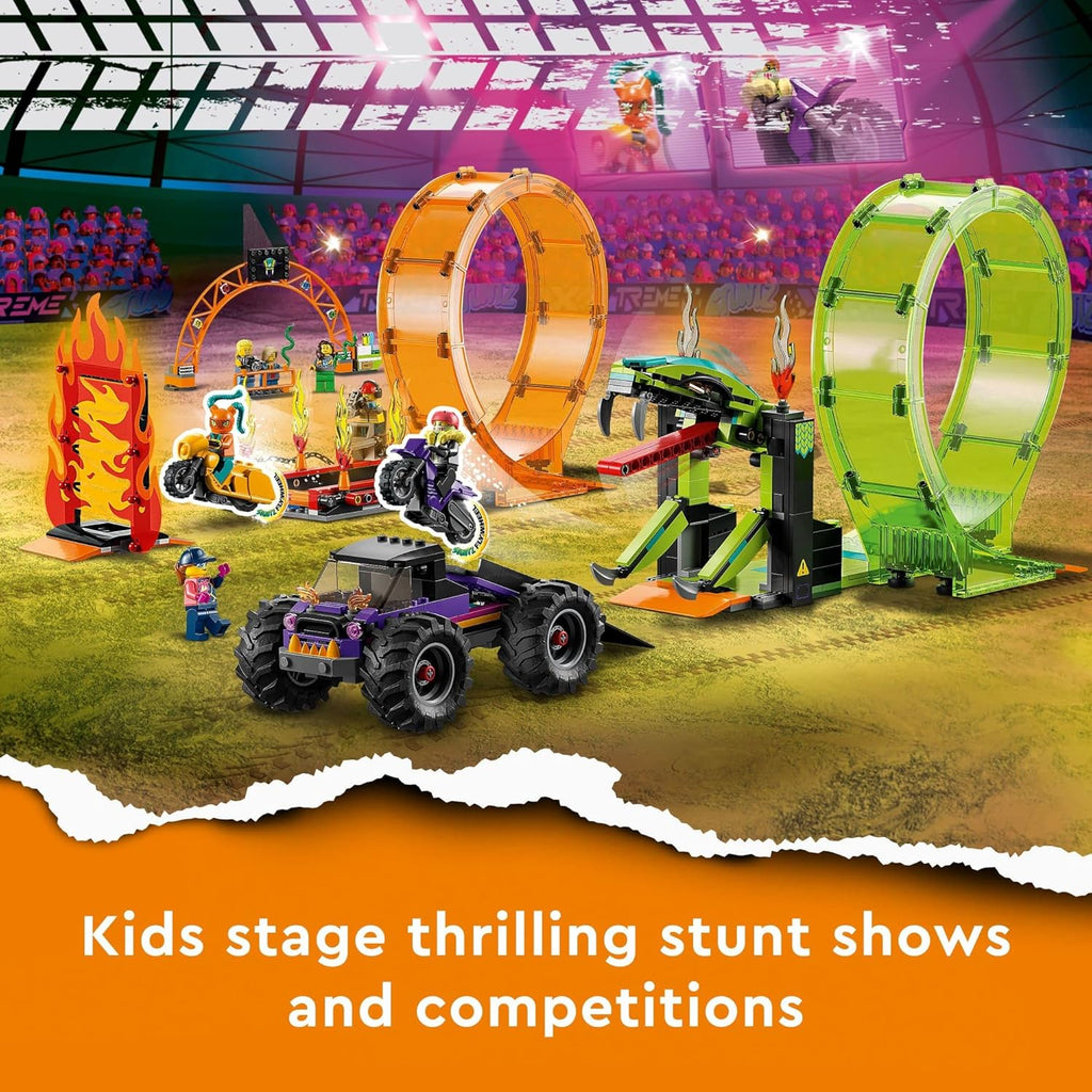 LEGO City Stuntz Double Loop Stunt Arena (60339) – Monster Truck Playset with Motorcycles, Ramp & 7 Minifigures, Age 7+